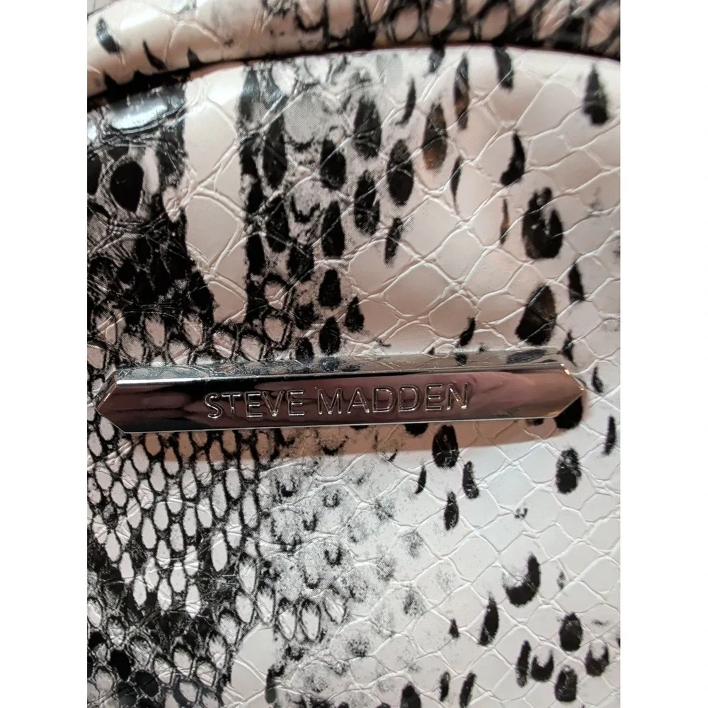 Steve Madden Mini Backpack Snakeskin Print Faux Leather Black White Animal Print